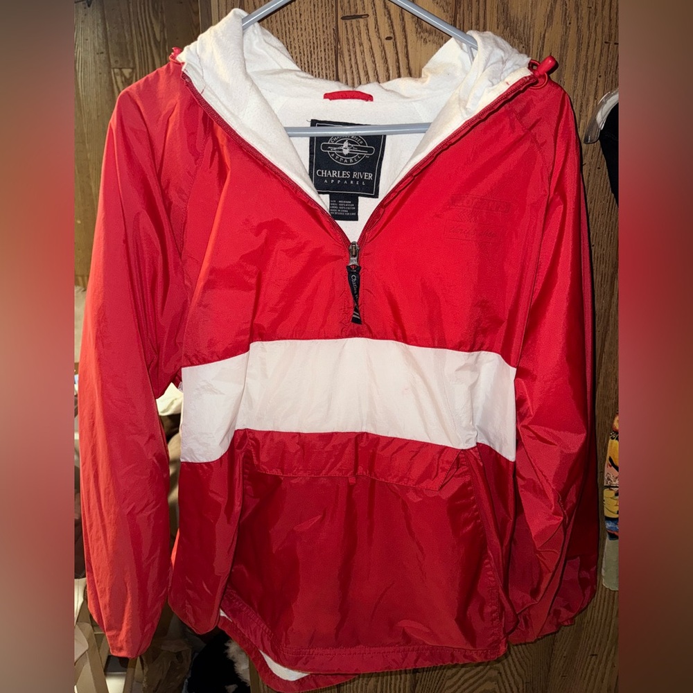 Charles River Apparel 🚣 Vibrant Red Outdoors Windbreaker/Rain Coat 🎣